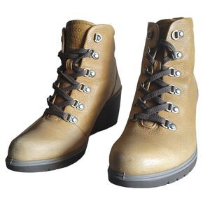 Ecco Adora Women's Tan Yellow Soft Leather Wedge Ankle Boots 38 US 7-7.5